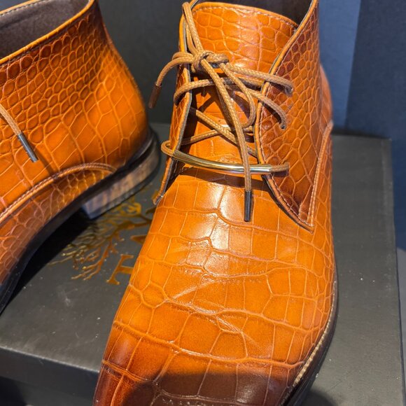 TAYNO | DRESS SHOE BOOT | FAUX GATOR SIZE 9 ORANGE RUST COLOR | LACE UP - Picture 6 of 11